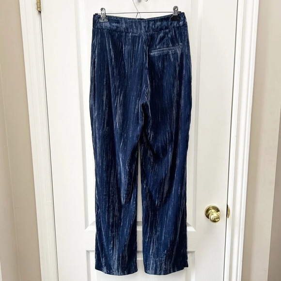 Topshop Crinkled Velvet Suit Matching Blazer & Trousers Wide Leg Blue Size 4 NWT - Picture 11 of 16